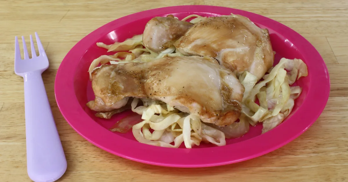 Glazed chicken pieces with a glossy soy-and-mirin lacquer, served over rice